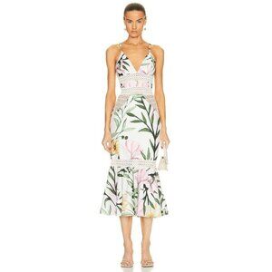 PatBO JAsmin Fitted Midi Dress in White 0 New Womens Floral Resort